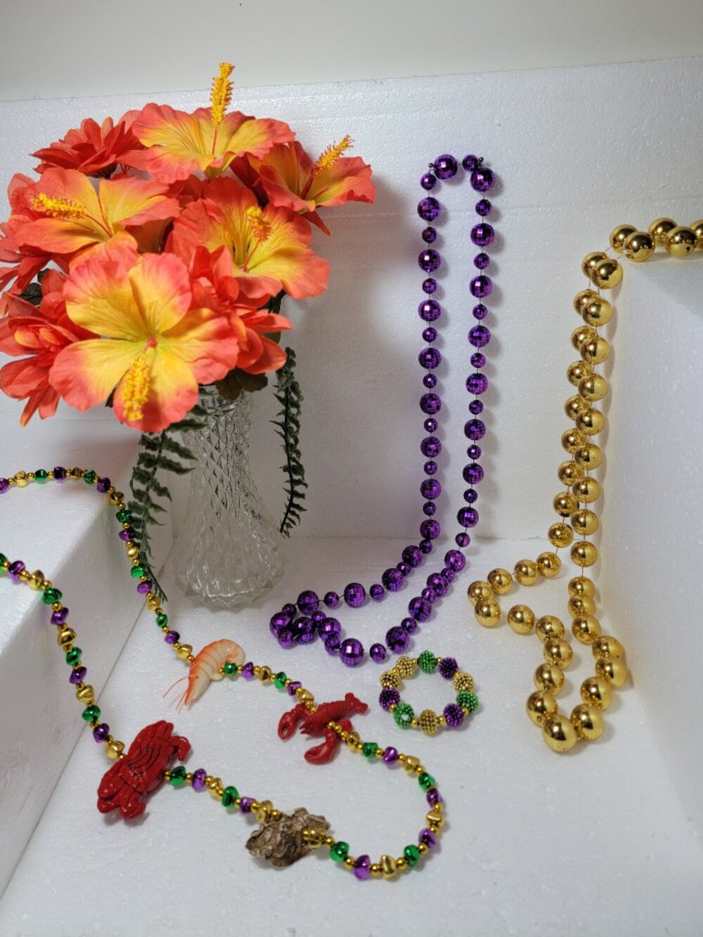 Authentic Unique Mardi Gras Bead Necklaces and a Bracelet